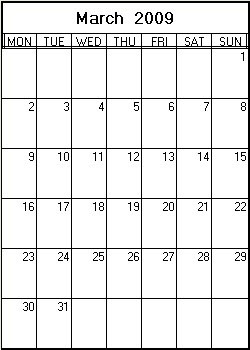March 2009 Printable Calendar