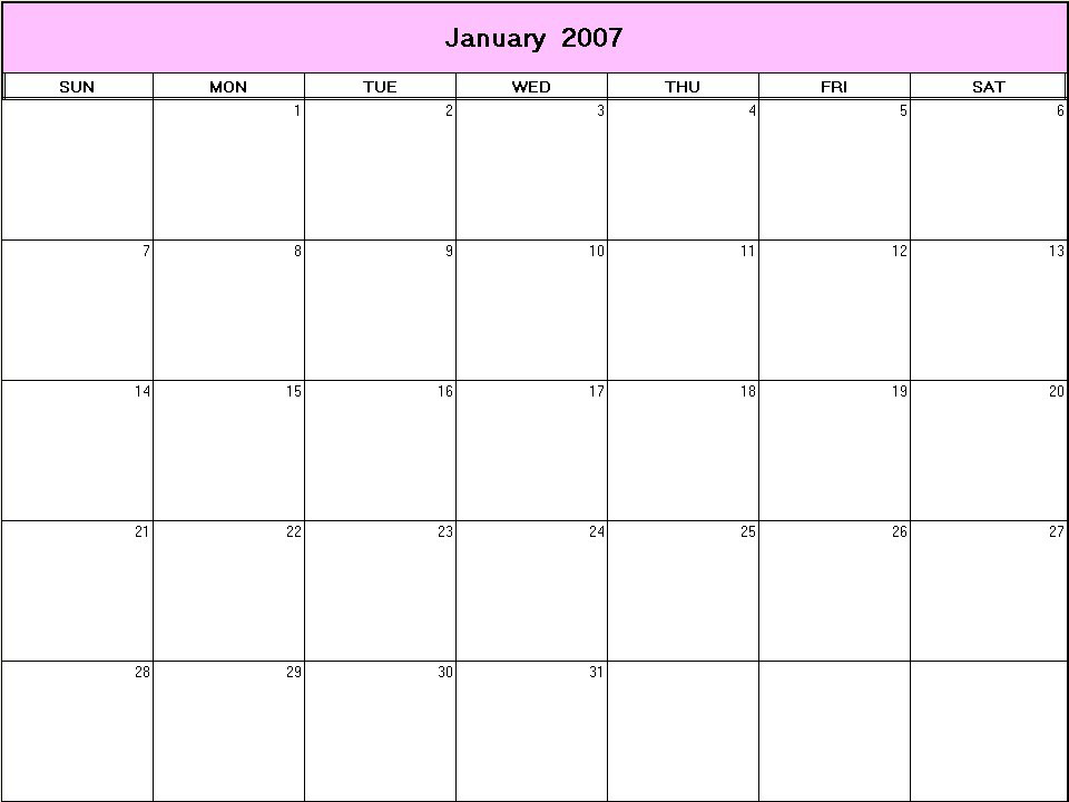 printable blank calendar image for ny 2007