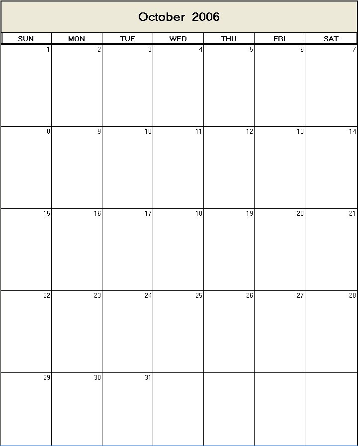 October 2006 printable blank calendar - Calendarprintables.net