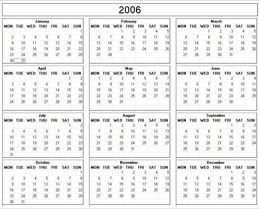 2006 printable blank calendar - Calendarprintables.net