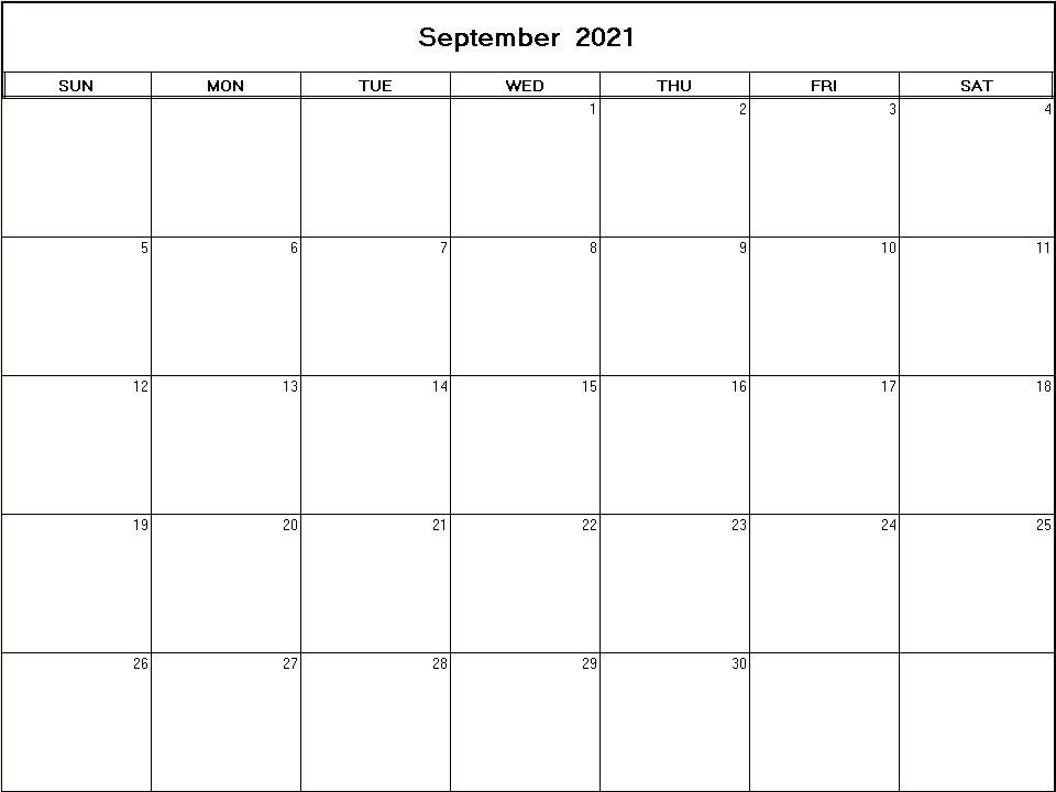 printable blank calendar image for September 2021