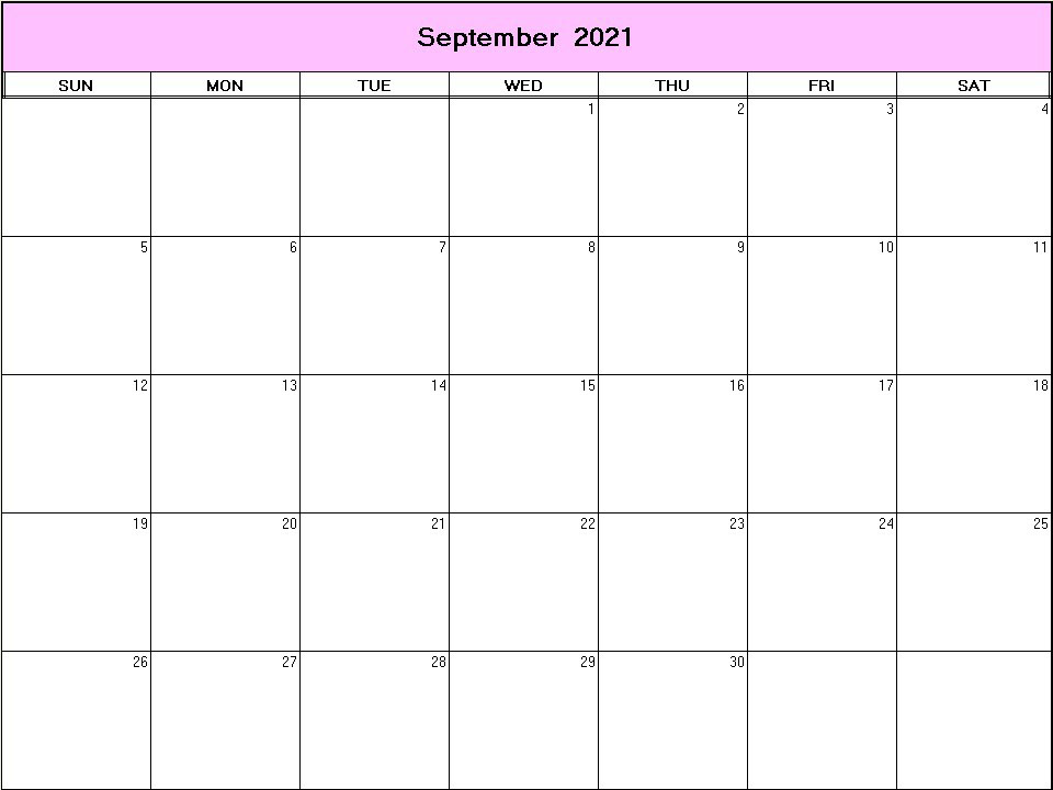 printable blank calendar image for September 2021