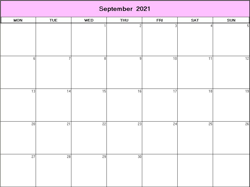 printable blank calendar image for September 2021