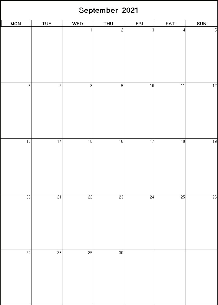 printable blank calendar image for September 2021