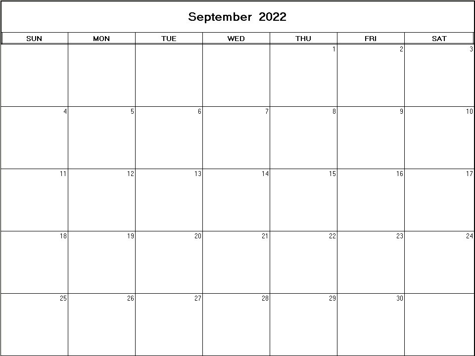 printable blank calendar image for September 2022