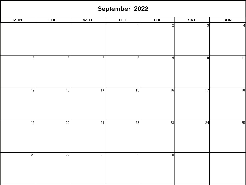 printable blank calendar image for September 2022