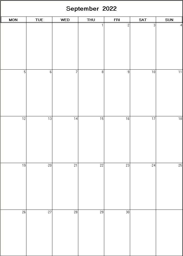 printable blank calendar image for September 2022