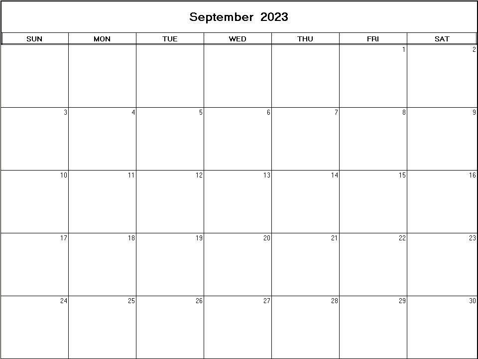 printable blank calendar image for September 2023