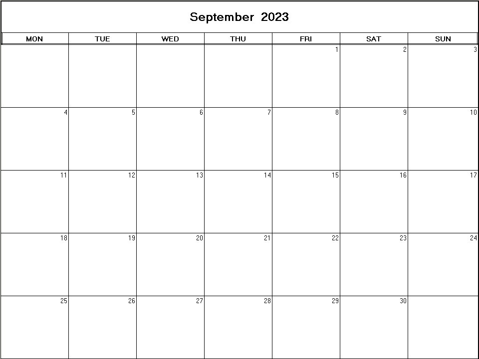 printable blank calendar image for September 2023