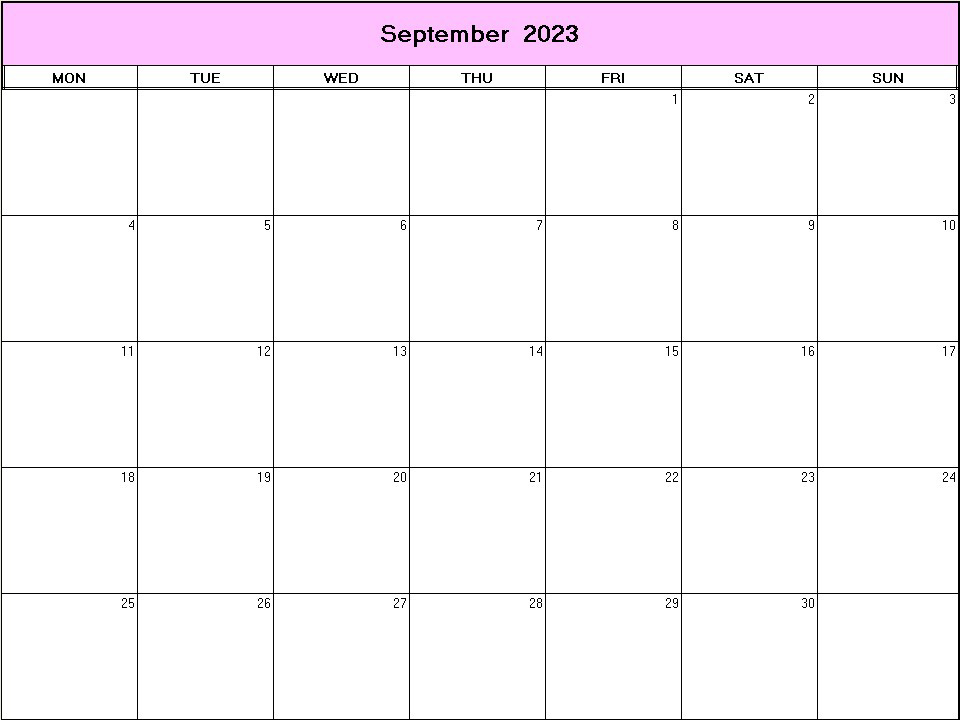 printable blank calendar image for September 2023