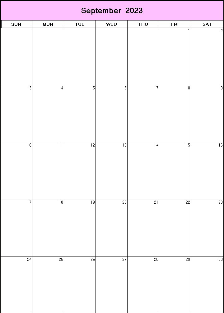 printable blank calendar image for September 2023