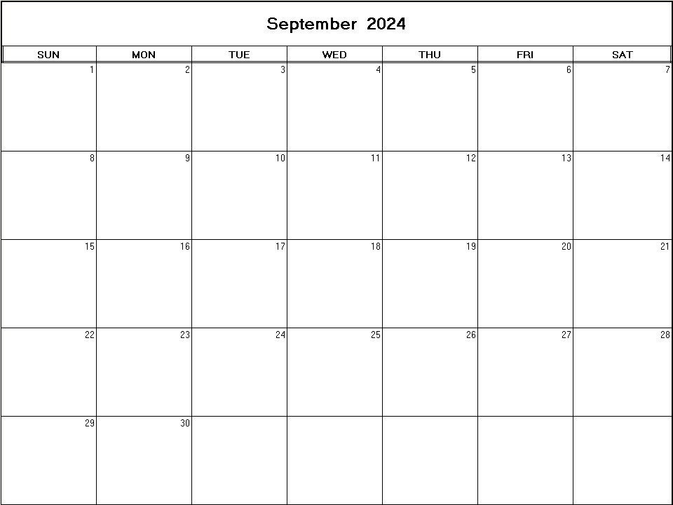 printable blank calendar image for September 2024