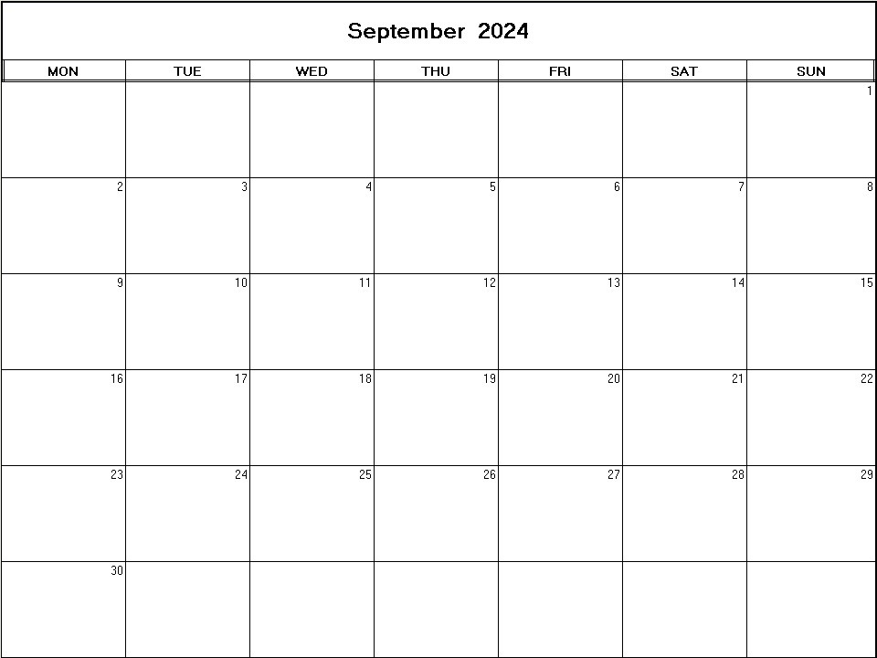 printable blank calendar image for September 2024