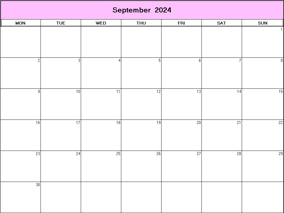 printable blank calendar image for September 2024