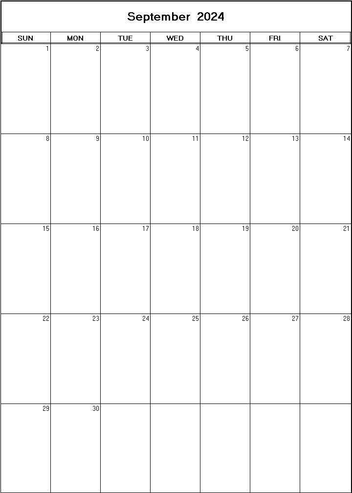 printable blank calendar image for September 2024