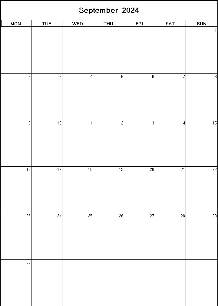 printable blank calendar image for September 2024