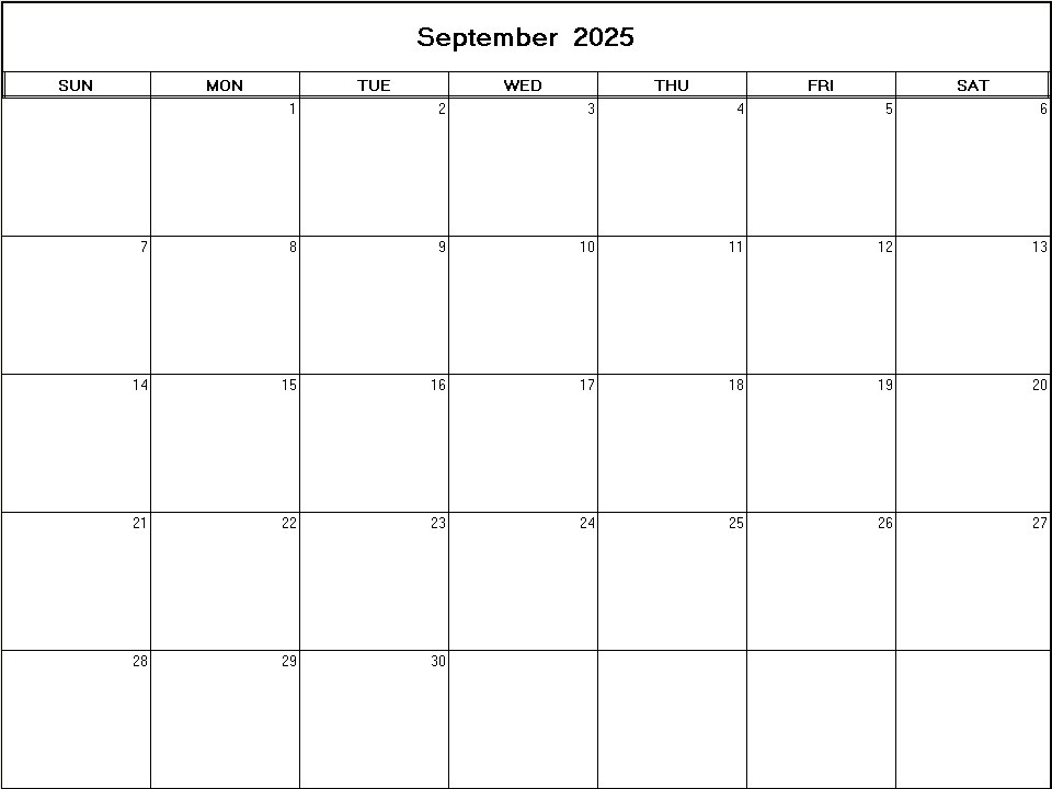 printable blank calendar image for September 2025