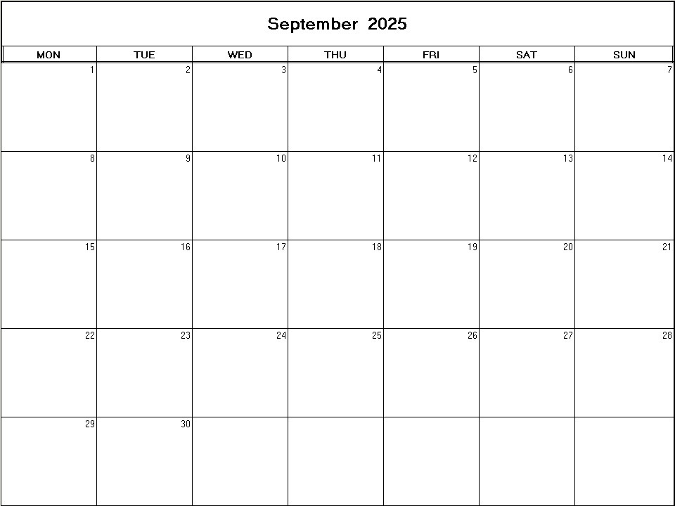 printable blank calendar image for September 2025