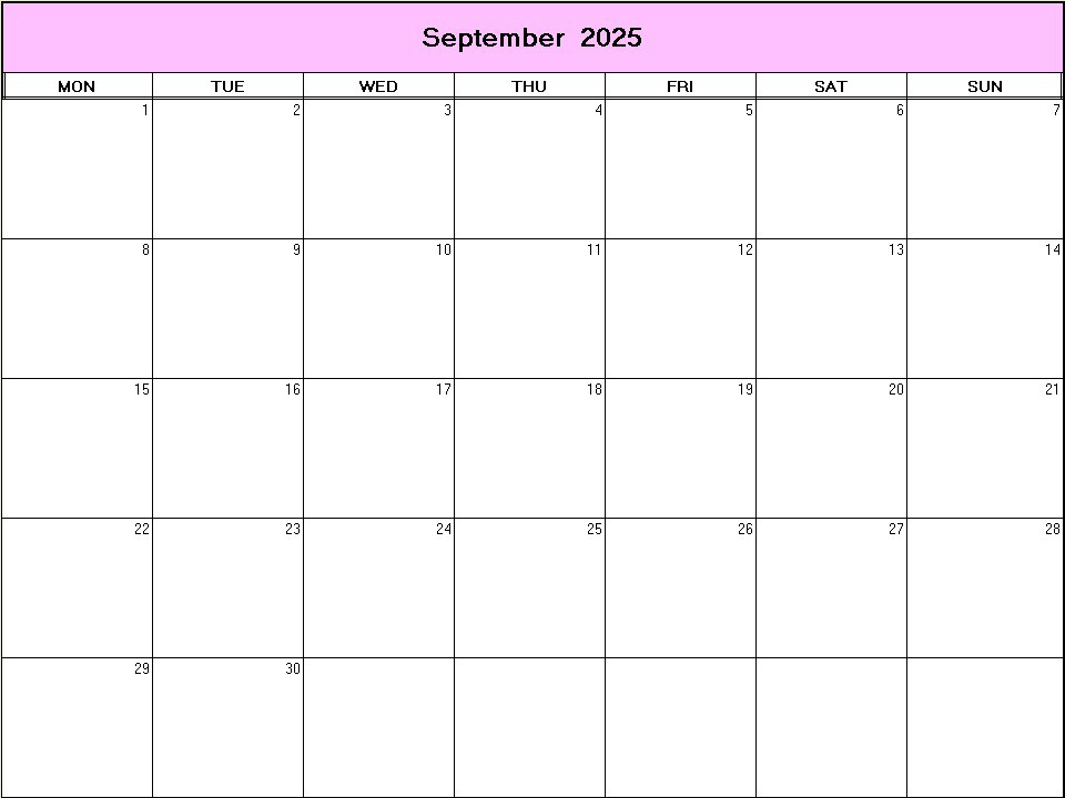 printable blank calendar image for September 2025