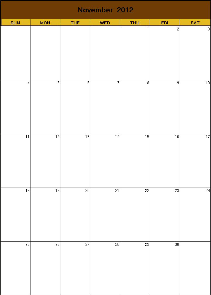 printable blank calendar image for Thanks 2012